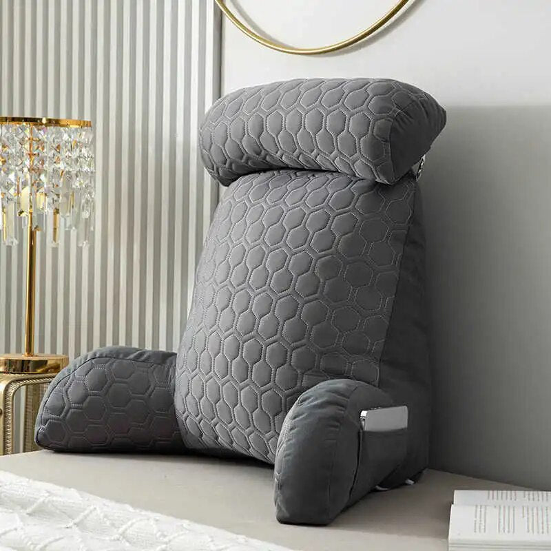 Luxora Pillow with Arms & Adjustable Headrest - Quilted Backrest Support - Gray