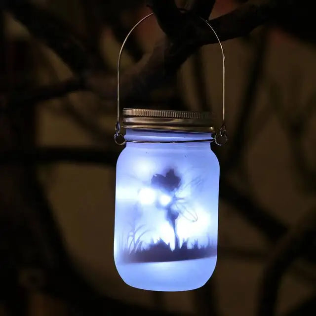 Glass Fairy Lamp - Solar Mason Jar Lantern, IP65 Waterproof Outdoor Hanging Light - Warm