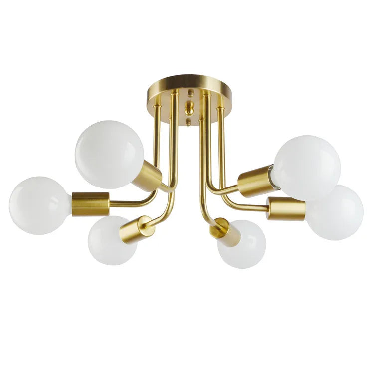 Spherical Ceiling Light – Modern Gold & White Glass Lampshade - A-Lamp holder-3 Head / NO BULB