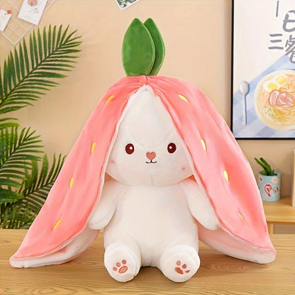 Royelux Reversible Bunny Plush Doll - Soft Carrot & Strawberry Rabbit Pillow Toy