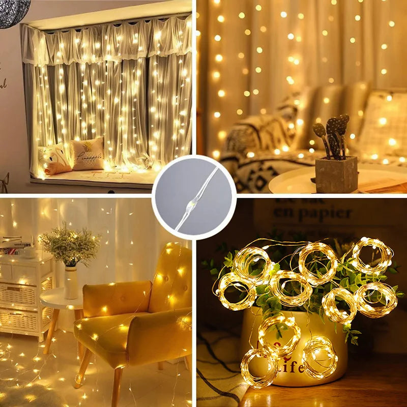 RoyaleGlow LED Fairy String Lights - USB-Powered Curtain Lights with Remote - Default Title