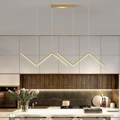 Royallure Modern LED Ceiling Chandelier - Sleek Z-Shape Pendant Light with Dimming - Noir / Dimmable avec télécommande