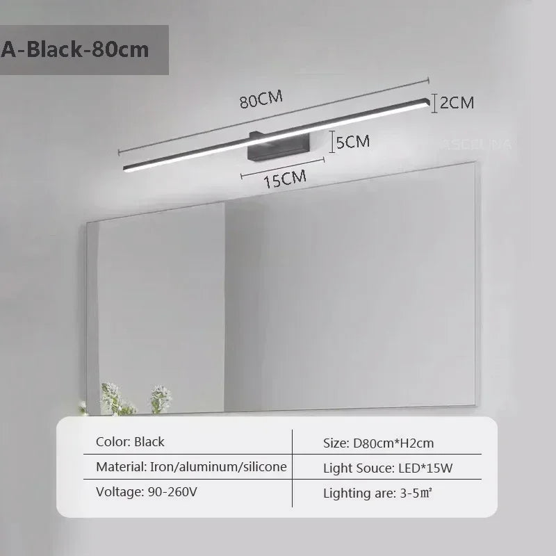 RoyaleGlow Modern LED Bathroom Vanity Light with Adjustable Tricolor Lighting - LWL155 A Black 80cm / Tricolor light