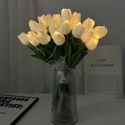 Royaleva LED Tulip Night Light – Artificial Bouquet for Home & Event Décor - White / 10pcs