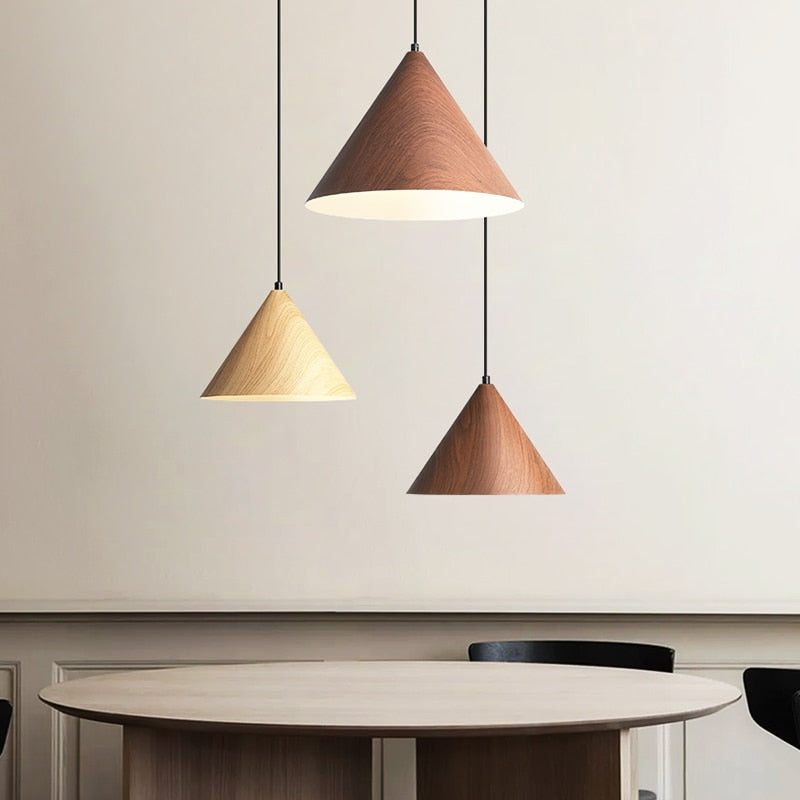 RoyaleGlow Modern Pyramid Pendant Light - Chic Japanese Design - Dark wood / Small