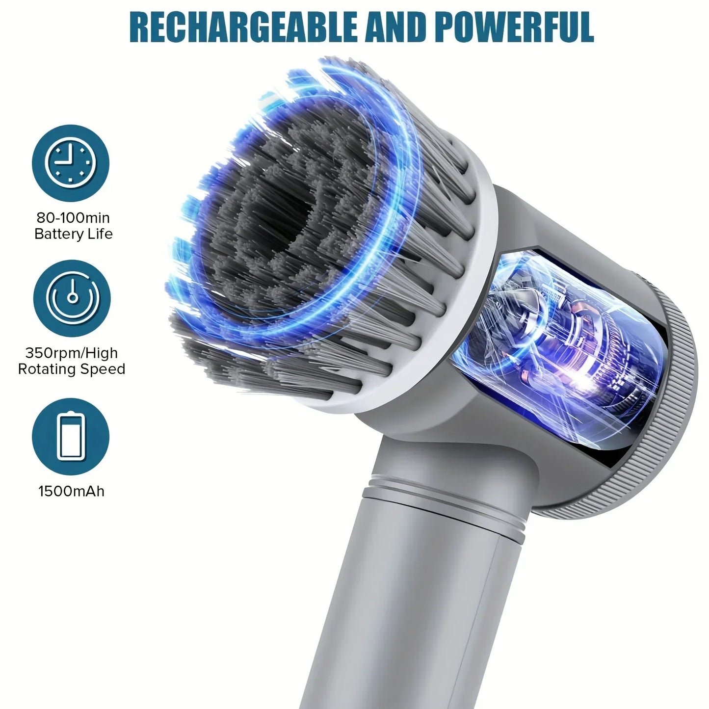 Cordless Electric Spin Scrubber – Rechargeable Cleaning Brush with 6 Replaceable Heads