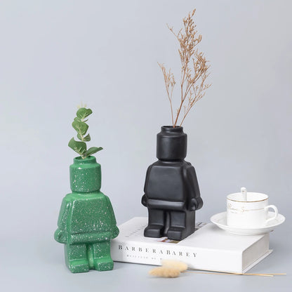 Royelux Nordic Ceramic Robot Vase - Playful Modern Decor