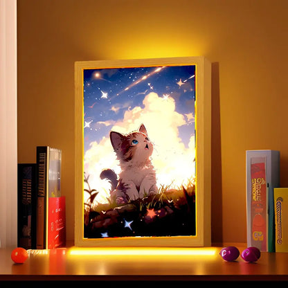 RoyaleGlow Cat LED Night Light Frame - Adorable 3-Color Dimmable Painting Lamp