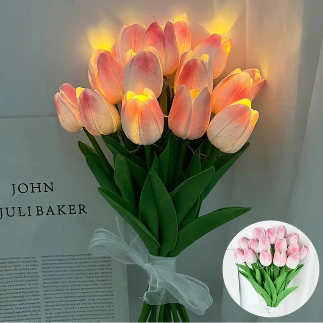 Royaleva LED Tulip Night Light – Artificial Bouquet for Home & Event Décor - Pink / 10pcs