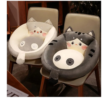 Royaleva Cartoon Cat Floor Cushion - Soft Plush Stuffed Tatami Sofa Pillow - Black / 50x30cm