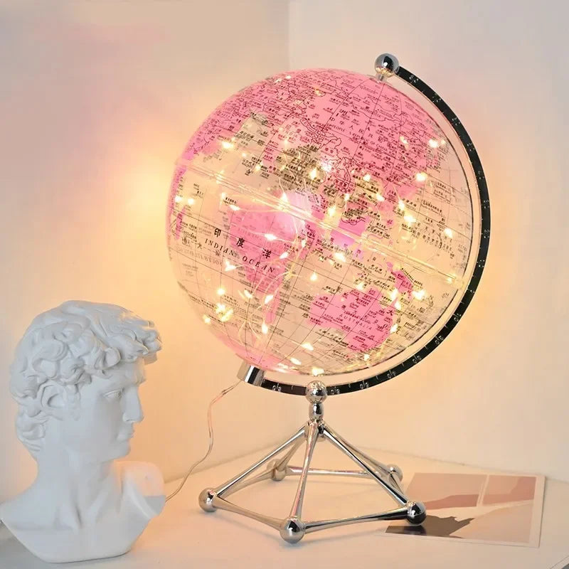 Royaleva LED Rotating World Globe Lamp – Illuminated Earth Decoration - White / USB Powered