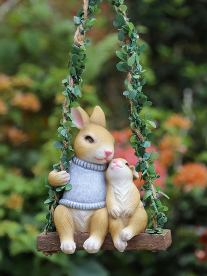 Royaleva Rabbit Wall Hanging Decor - Creative Resin Swing Ornament for Gardens - Rabbit Pink