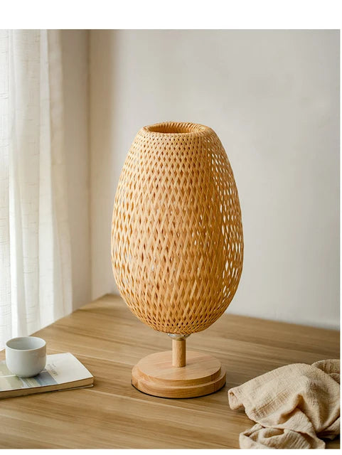 Royaleva Rattan Table Lamp with Stepless Dimming for Cozy Bedroom or Living Room Decor - Long-EU PLus