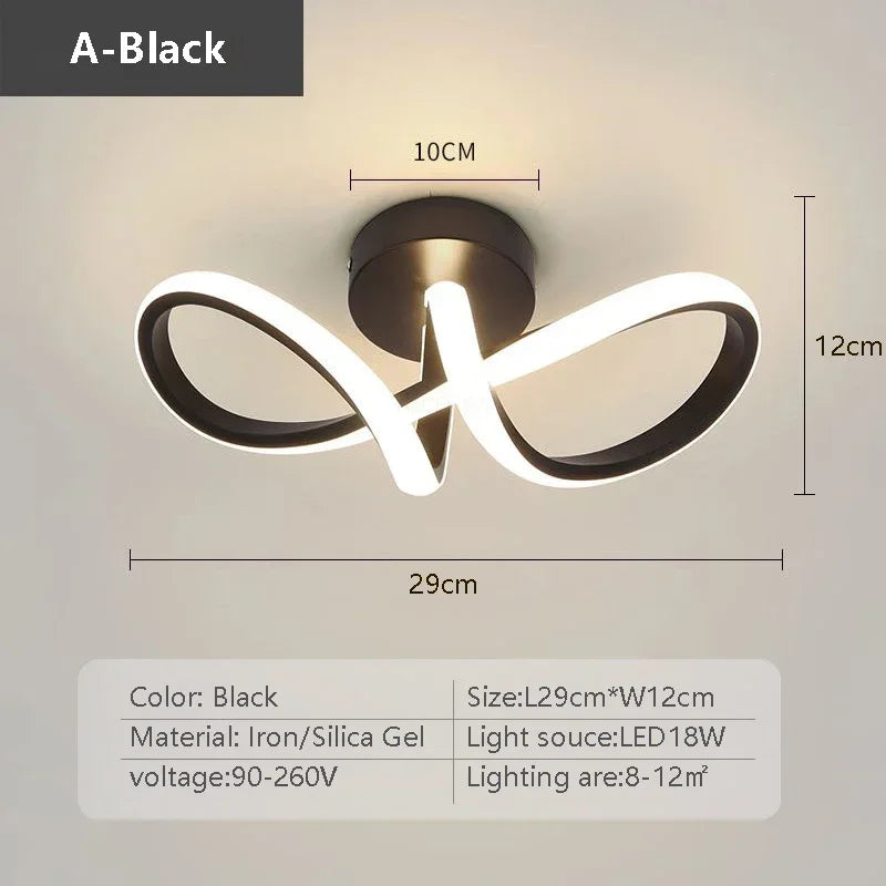 Modern LED Ceiling Light - Minimalist Design for Living Room and Bedroom - B Black / Tricolor Light