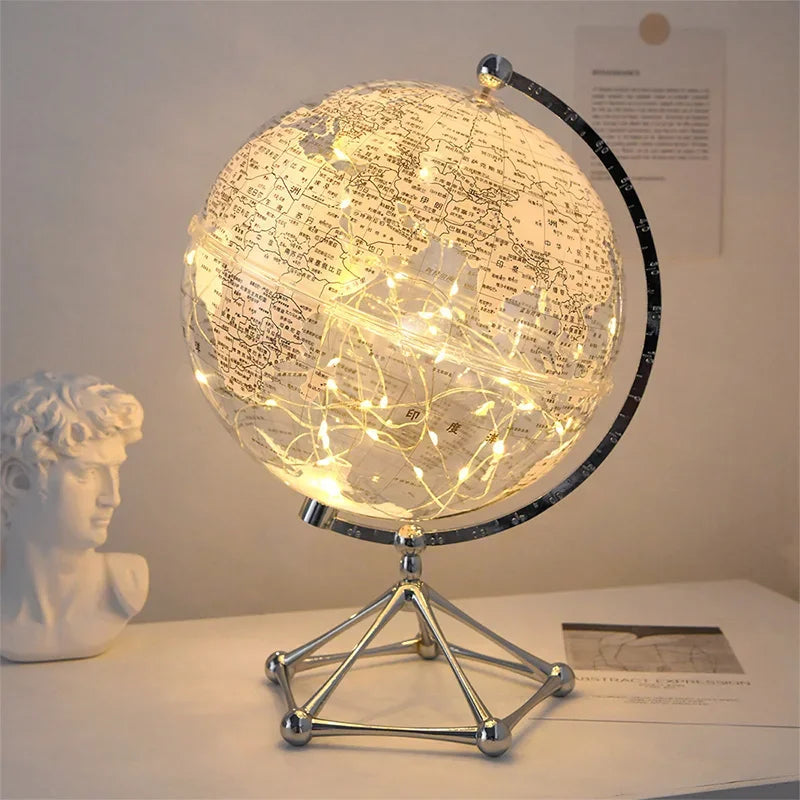 Royaleva LED Rotating World Globe Lamp – Illuminated Earth Decoration - White / USB Powered