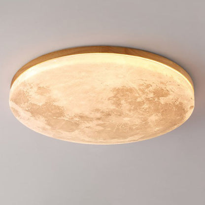 Royaleva Nordic Moon LED Ceiling Light - Modern Minimalist Flush Mount - Small / White Light (5000K) / Wood