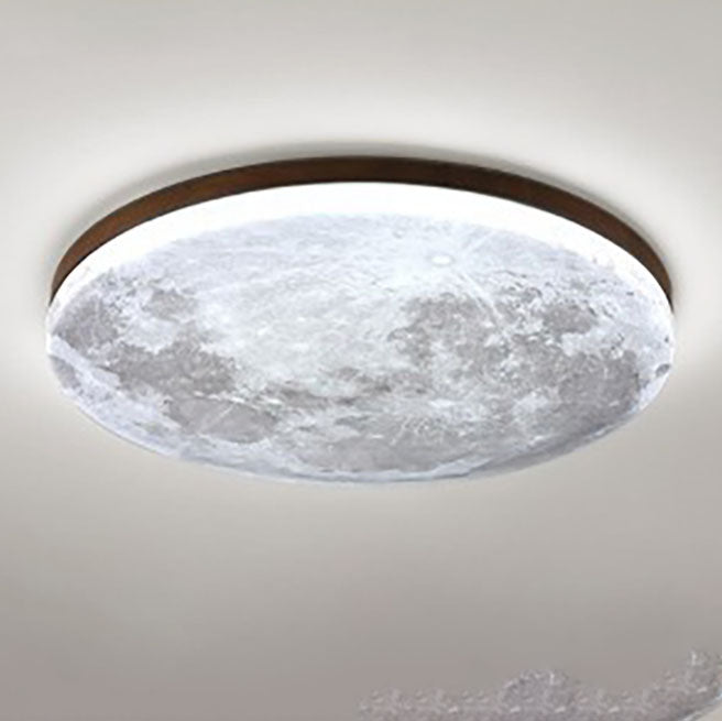 Royaleva Nordic Moon LED Ceiling Light - Modern Minimalist Flush Mount - Small / White Light (5000K) / Wood