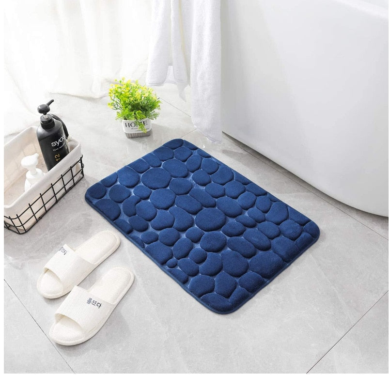 Royaleva Embossed Non-Slip Bathmat - Memory Foam Cobblestone Design for Ultimate Comfort - Dark Blue / 16" x 24"