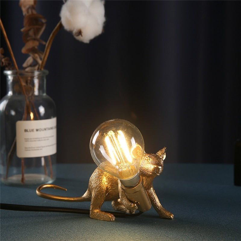 Royaleva Say Cheese Mouse Table Lamp - Artistic Resin LED Light Decor - White Standing