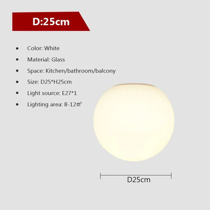 Minimalist Glass White Ball Ceiling Lamp - LED Indoor Light Fixture - 25cm / Without bulb