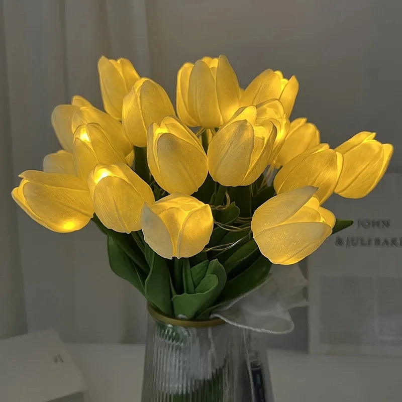 Royaleva LED Tulip Night Light – Artificial Bouquet for Home & Event Décor - White / 5pcs