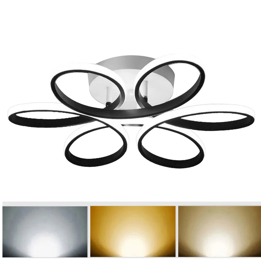 Modern LED Flower Chandelier - Elegant Ceiling Lamp with Three Color Options - Black 3 color Light