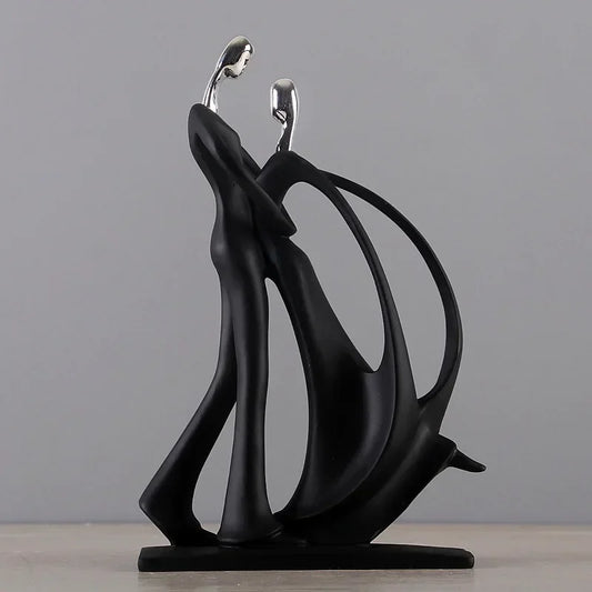 Modern Resin Dancing Couple Figurine – Elegant Nordic-Style Romantic Sculpture in Black & Silver for Home, Office, or Gift Decor 