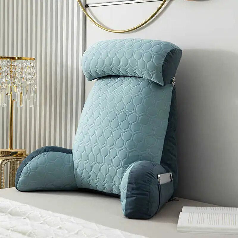 Luxora Pillow with Arms & Adjustable Headrest - Quilted Backrest Support - Blue