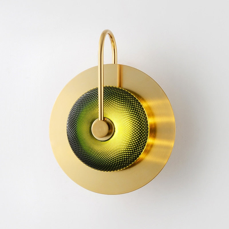 RoyaleGlow Elegant Circular Glass Wall Sconce for Radiant Illumination - Single Green Gold