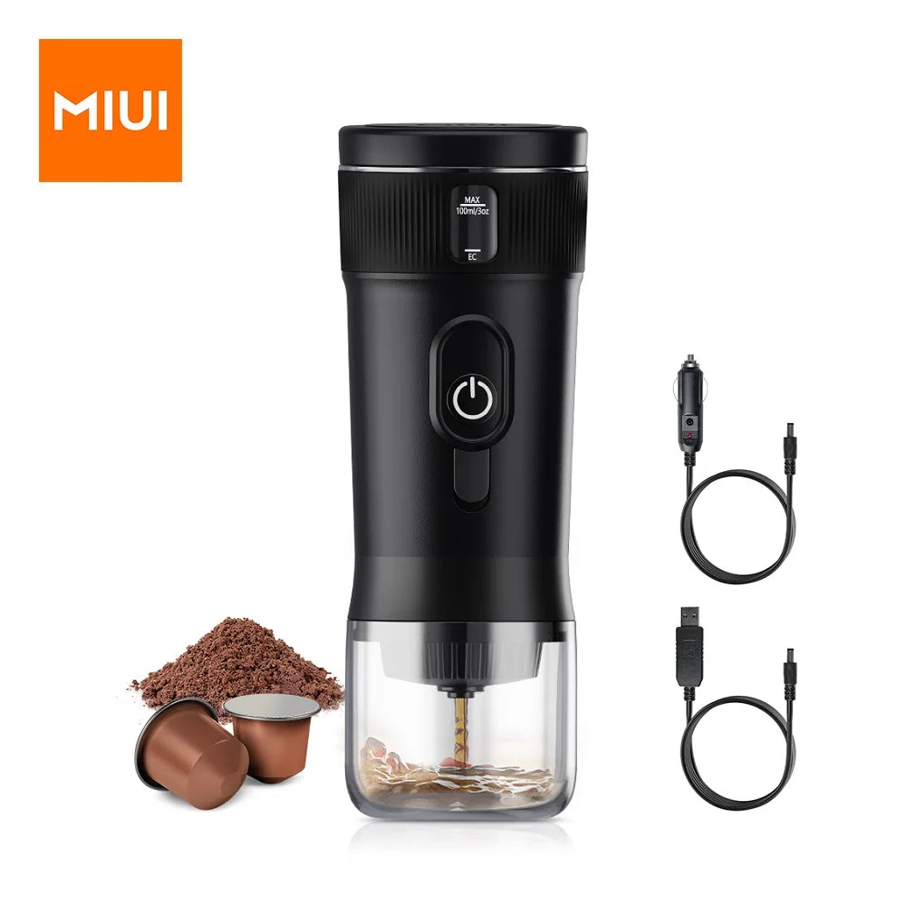 MIUI portable travel espresso maker with lightweight design, cold brew and hot extraction options, ideal for car, camping, and outdoor use.