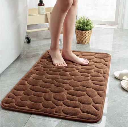 Royaleva Embossed Non-Slip Bathmat - Memory Foam Cobblestone Design for Ultimate Comfort - Brown / 16" x 24"