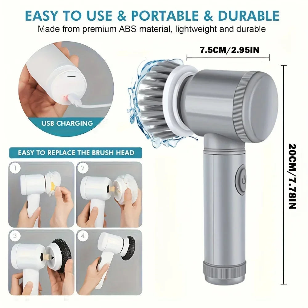 Cordless Electric Spin Scrubber – Rechargeable Cleaning Brush with 6 Replaceable Heads