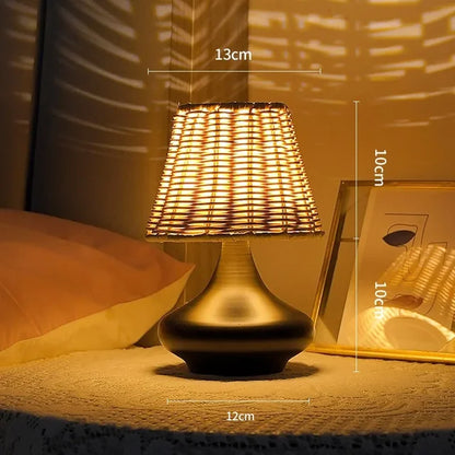 Royallure USB Dimmable LED Table Lamp - Bamboo Fabric Lampshade for Modern Décor - Black / Warm Light