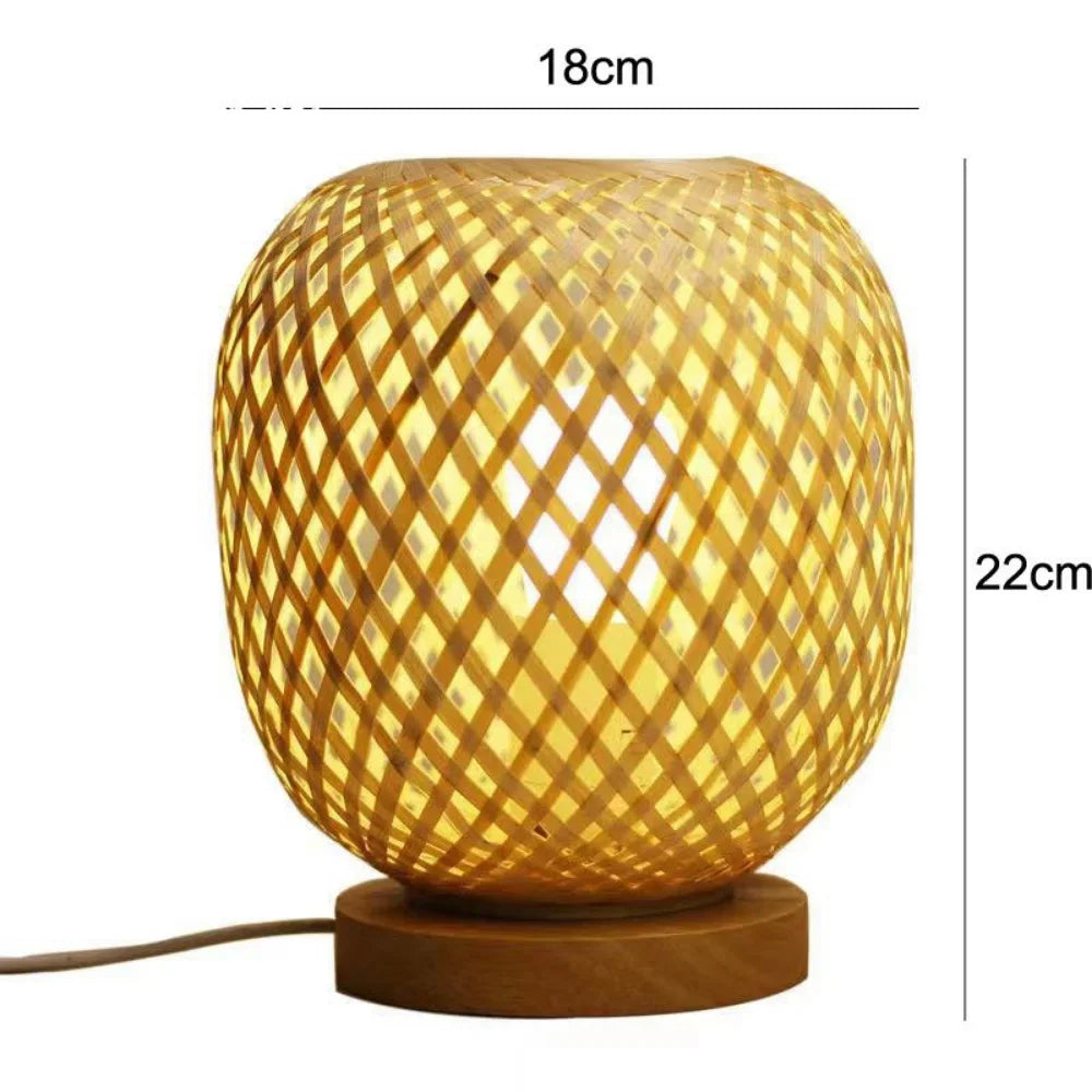 Handmade Rattan Table Lamp with Natural Wooden Base