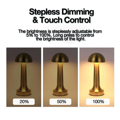 Bar Style Retro Table Lamp - Touch Sensor Rechargeable LED Lamp for Bedroom - Gold