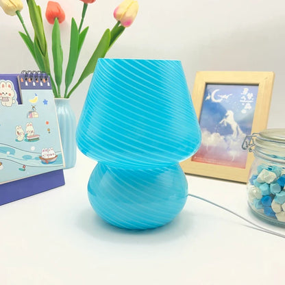 Royallure Murano Glass Mushroom Lamp - Vintage Ambient Light for Bedroom & Living Room - Blue