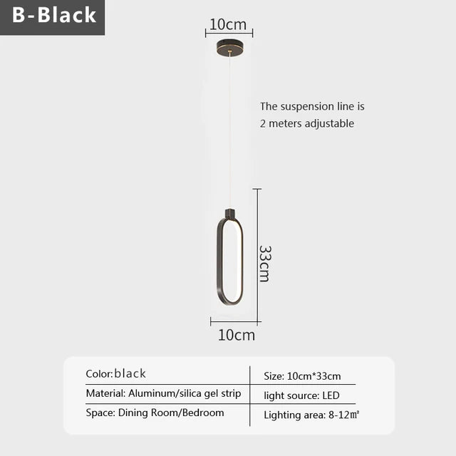 Royelux Minimalist LED Pendant Chandelier – Modern Elegance for Living Spaces - C-Black-1head / Warm White (no RC )