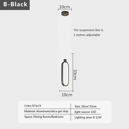 Royelux Minimalist LED Pendant Chandelier – Modern Elegance for Living Spaces - C-Black-1head / Warm White (no RC )