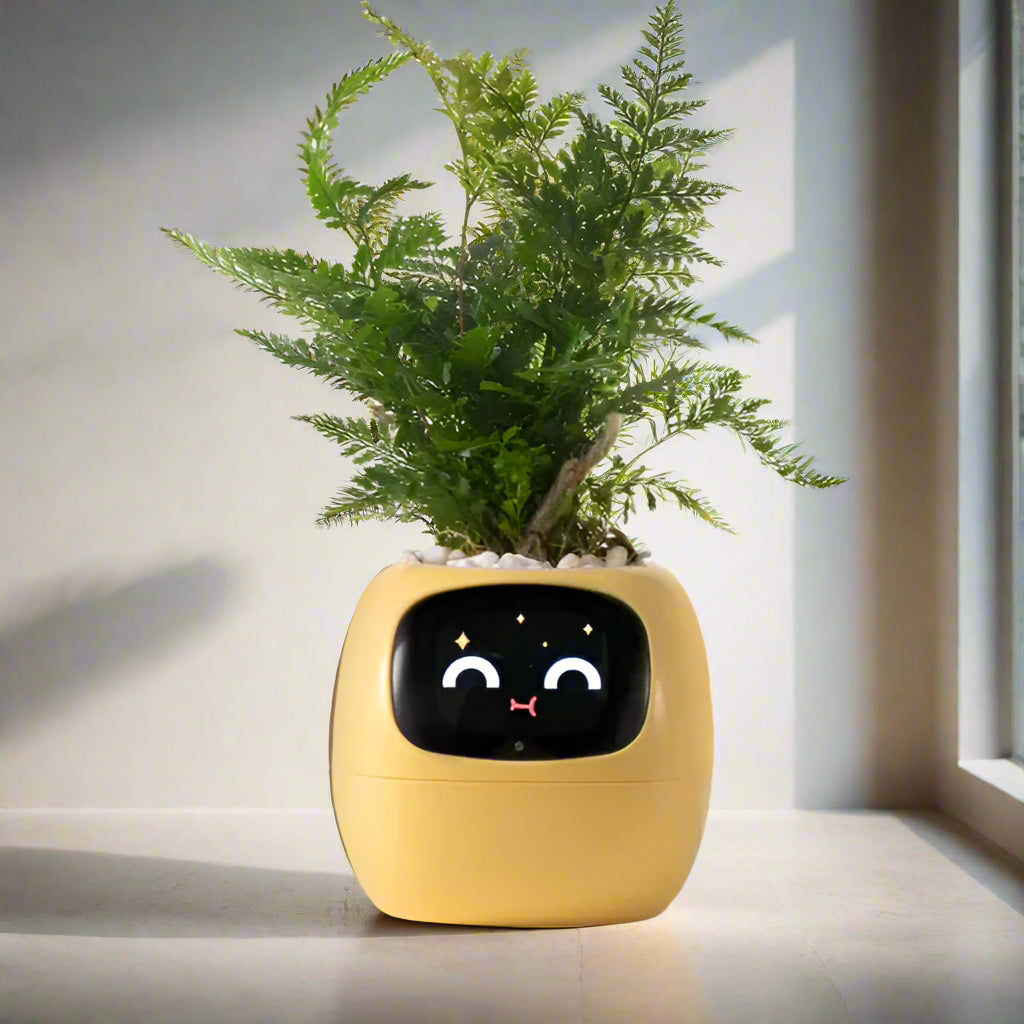 Smart Plant Pot with AI Sensors – Interactive Planter for Easy Plant Care - Yellow