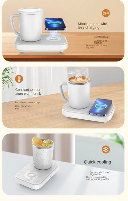 Royaleva Hot and Cold Cup Thermostat Pad with Wireless Charging – 3-in-1 Coaster for Home & Office