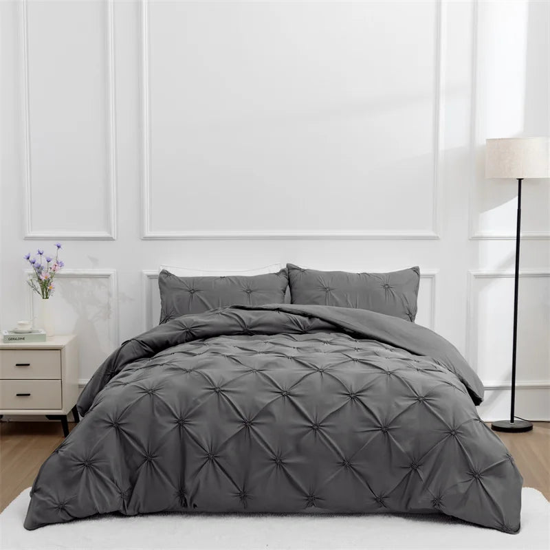 Luxora Gray Diamond Pintuck Bed Set - 3 Piece Duvet Cover Set