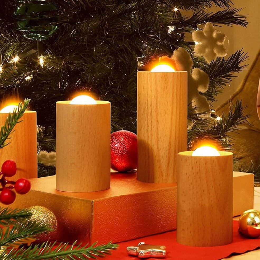 Royelux Lily Wooden Candle Light - Warm Ambiance Beech Wood Flickering LED Lamp - Small