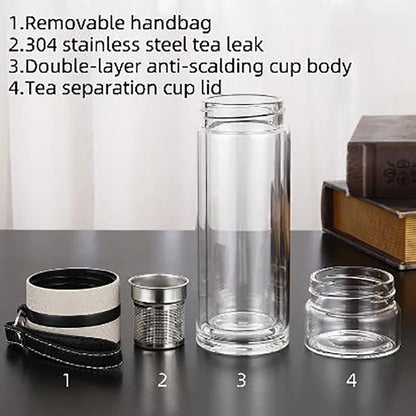 Royelux Glass Tea Infuser Bottle – 450ml Double-Wall Tumbler for Loose Leaf & Herbal Teas