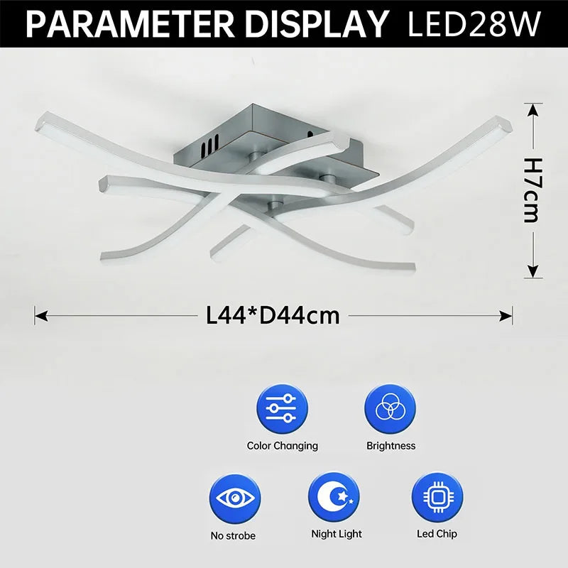 LED Ceiling Lamp Modern 3-Color Dimming Ceiling Light - Sliver / 3colors No Remote