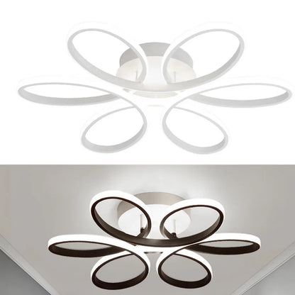 Modern LED Flower Chandelier - Elegant Ceiling Lamp with Three Color Options - Black in White Light