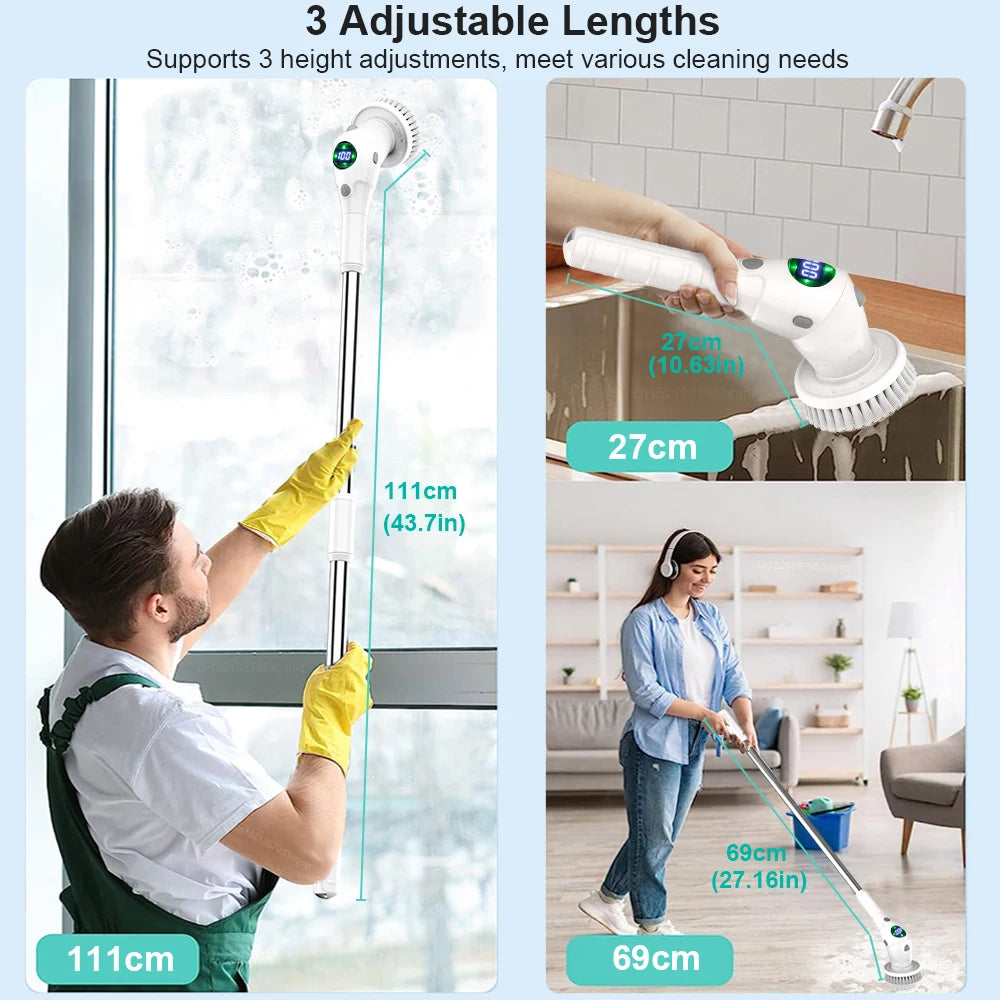 Electric Cleaning Brush – 8-in-1 Wireless Rotatable Brush with Adjustable Speeds & LED Display