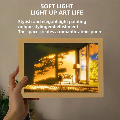 Minimalist dimmable lighting painting with three-color illumination, perfect for bedroom or living room decor.