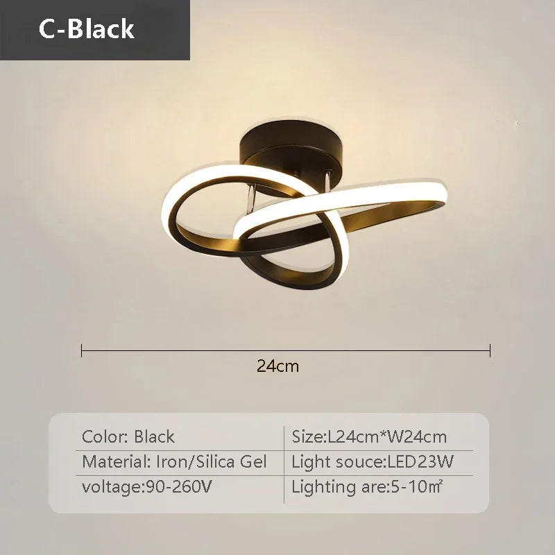 Modern LED Ceiling Light - Minimalist Design for Living Room and Bedroom - B Black / Tricolor Light