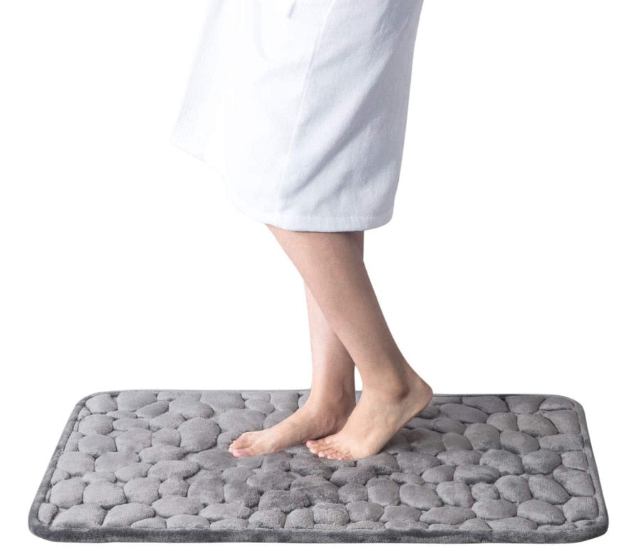 Royaleva Embossed Non-Slip Bathmat - Memory Foam Cobblestone Design for Ultimate Comfort - White / 16" x 24"