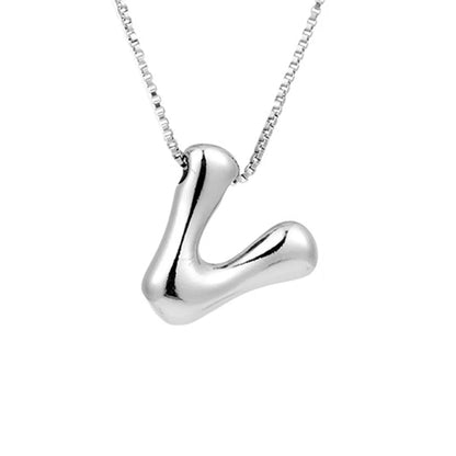 Royelux A-Z Balloon Bubble Letter Pendant Necklace – Silver Chunky Initial Jewelry